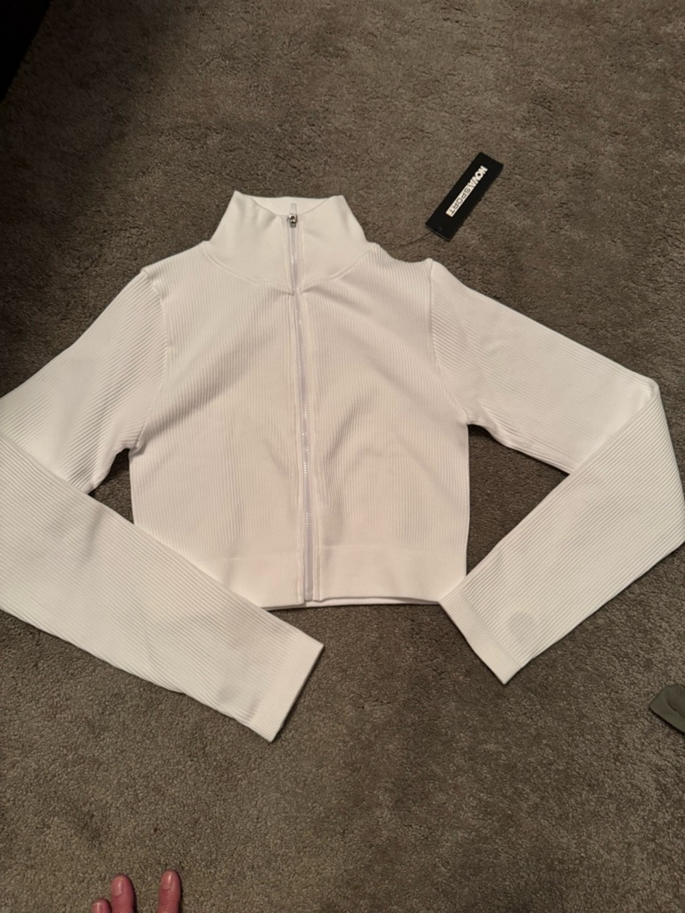 Cropped Zip-Front Ribbed Jacket - White